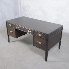 Vintage 1960s Ebonized Solid Wood Desk with Brass Hardware - 3795131