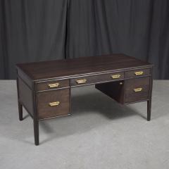 Vintage 1960s Ebonized Solid Wood Desk with Brass Hardware - 3795134