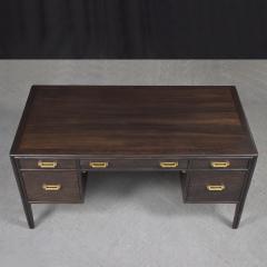 Vintage 1960s Ebonized Solid Wood Desk with Brass Hardware - 3795135