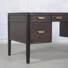 Vintage 1960s Ebonized Solid Wood Desk with Brass Hardware - 3795137