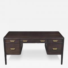 Vintage 1960s Ebonized Solid Wood Desk with Brass Hardware - 3805000