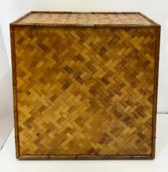 Vintage 1980s Faux Bamboo Cane Basket weave Dresser 4 Drawers Campaign Style - 3925040