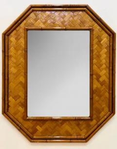 Vintage 1980s Faux Bamboo Octagonal Mirror in Cane Basket weave - 3925020