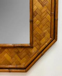 Vintage 1980s Faux Bamboo Octagonal Mirror in Cane Basket weave - 3925021