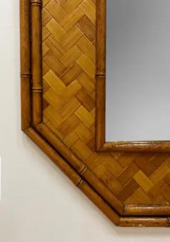 Vintage 1980s Faux Bamboo Octagonal Mirror in Cane Basket weave - 3925022