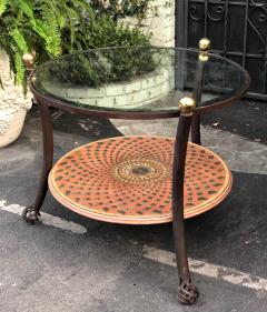 Vintage 1980s Modern Round Wrought Iron Beveled Glass Side Table - 1841314