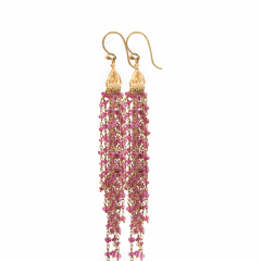 Vintage 22K Gold Pink Tourmaline Bead Indian Chandelier Drop Earrings - 3876986