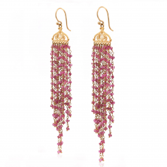 Vintage 22K Gold Pink Tourmaline Bead Indian Chandelier Drop Earrings - 3876988