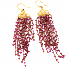 Vintage 22K Gold Pink Tourmaline Bead Indian Chandelier Drop Earrings - 3876989