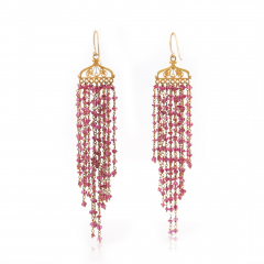 Vintage 22K Gold Pink Tourmaline Bead Indian Chandelier Drop Earrings - 3876991