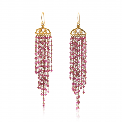 Vintage 22K Gold Pink Tourmaline Bead Indian Chandelier Drop Earrings - 3876992