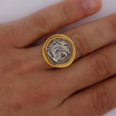 Vintage 22K Yellow Gold Alexander III the Great Antique Roman Coin Ring - 3876907