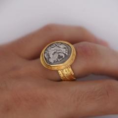 Vintage 22K Yellow Gold Alexander III the Great Antique Roman Coin Ring - 3876920