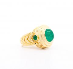 Vintage 3 Carat Cabochon Cut Colombian Emerald Bezel in 20K Yellow Gold Ring - 3509907
