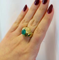 Vintage 3 Carat Cabochon Cut Colombian Emerald Bezel in 20K Yellow Gold Ring - 3509910