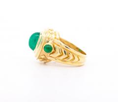 Vintage 3 Carat Cabochon Cut Colombian Emerald Bezel in 20K Yellow Gold Ring - 3509911