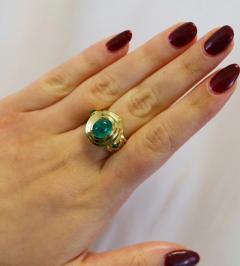 Vintage 3 Carat Cabochon Cut Colombian Emerald Bezel in 20K Yellow Gold Ring - 3509912