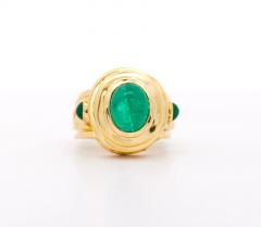 Vintage 3 Carat Cabochon Cut Colombian Emerald Bezel in 20K Yellow Gold Ring - 3509983