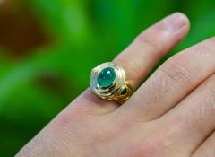 Vintage 3 Carat Cabochon Cut Colombian Emerald Bezel in 20K Yellow Gold Ring - 3509987