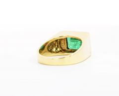 Vintage 3 Carat Emerald Cut Emerald Bezel Mens Ring in 18K Gold - 3504623