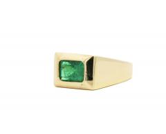 Vintage 3 Carat Emerald Cut Emerald Bezel Mens Ring in 18K Gold - 3504624