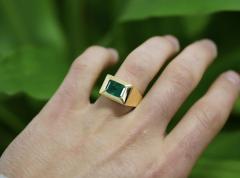 Vintage 3 Carat Emerald Cut Emerald Bezel Mens Ring in 18K Gold - 3504625