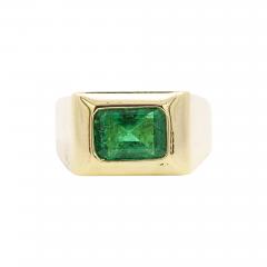 Vintage 3 Carat Emerald Cut Emerald Bezel Mens Ring in 18K Gold - 3543815