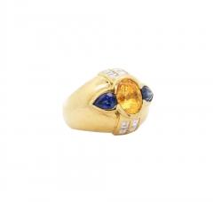 Vintage 3 Carat Yellow And Blue Sapphire Bezel Dome Evil Eye Ring - 3661266