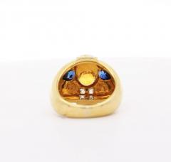 Vintage 3 Carat Yellow And Blue Sapphire Bezel Dome Evil Eye Ring - 3661281