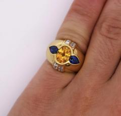 Vintage 3 Carat Yellow And Blue Sapphire Bezel Dome Evil Eye Ring - 3661328