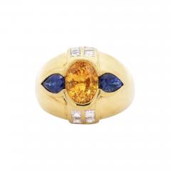 Vintage 3 Carat Yellow And Blue Sapphire Bezel Dome Evil Eye Ring - 3664023