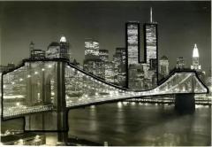 Vintage 3 Dimensional New York City Skyline Photograph Twin Towers Framed - 3611904