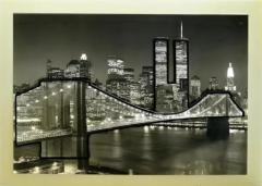 Vintage 3 Dimensional New York City Skyline Photograph Twin Towers Framed - 3611908