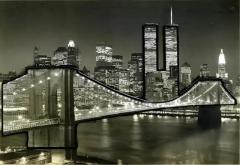 Vintage 3 Dimensional New York City Skyline Photograph Twin Towers Framed - 3612288