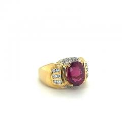 Vintage 4 5 Carat Oval Natural Rubellite Tourmaline Diamond 18k Ring - 3515151