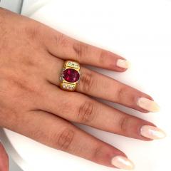 Vintage 4 5 Carat Oval Natural Rubellite Tourmaline Diamond 18k Ring - 3515152