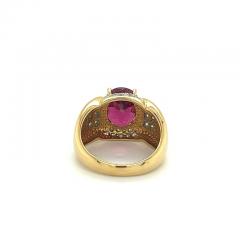 Vintage 4 5 Carat Oval Natural Rubellite Tourmaline Diamond 18k Ring - 3515153