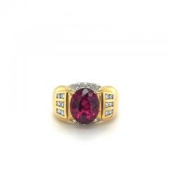 Vintage 4 5 Carat Oval Natural Rubellite Tourmaline Diamond 18k Ring - 3515178