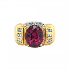 Vintage 4 5 Carat Oval Natural Rubellite Tourmaline Diamond 18k Ring - 3610251