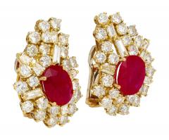 Vintage 4 5 Carat Ruby Diamond Cluster Clip On Earrings in 18K Yellow Gold - 3504801