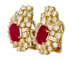 Vintage 4 5 Carat Ruby Diamond Cluster Clip On Earrings in 18K Yellow Gold - 3504808