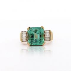 Vintage 5 06 Carat Emerald and Baguette Diamond in 18K Gold Ring - 3991431