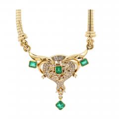 Vintage 5 Carat Emerald Diamond Necklace in 14K Yellow Gold - 3639835