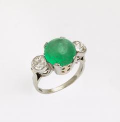 Vintage 6 ct Certified Natural Emerald Cabochon Diamond Platinum Engagement Ring - 3535802
