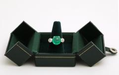 Vintage 6 ct Certified Natural Emerald Cabochon Diamond Platinum Engagement Ring - 3535803