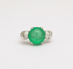 Vintage 6 ct Certified Natural Emerald Cabochon Diamond Platinum Engagement Ring - 3535804