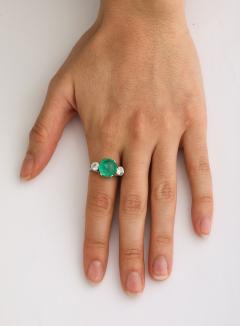 Vintage 6 ct Certified Natural Emerald Cabochon Diamond Platinum Engagement Ring - 3535805