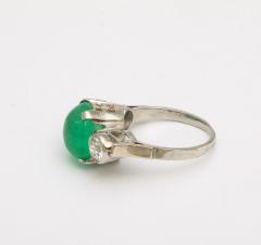 Vintage 6 ct Certified Natural Emerald Cabochon Diamond Platinum Engagement Ring - 3535809