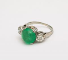 Vintage 6 ct Certified Natural Emerald Cabochon Diamond Platinum Engagement Ring - 3535810