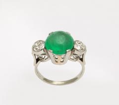 Vintage 6 ct Certified Natural Emerald Cabochon Diamond Platinum Engagement Ring - 3535811